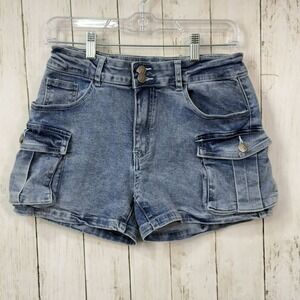 Elleven Women's Y2K Style Blue Cargo Denim Jean Shorts Size Medium